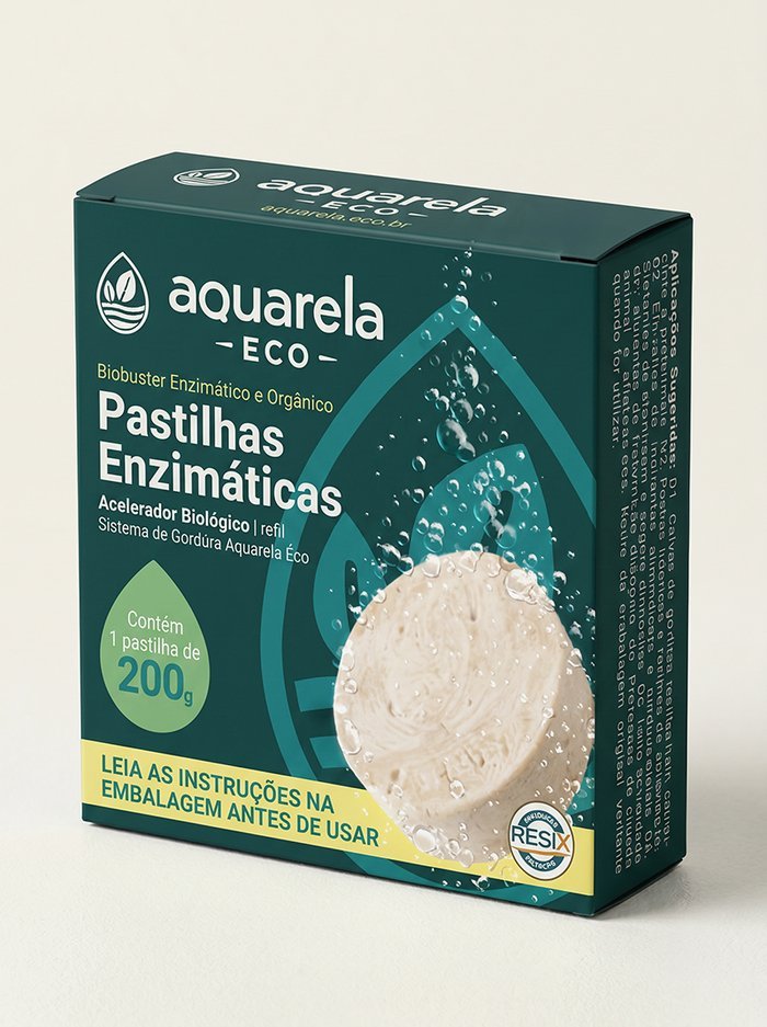 Embalagem da Pastilha Enzimática Aquarela Eco, refil do Sistema de Gordura